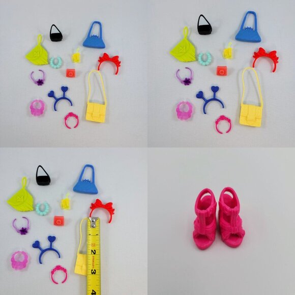 Barbie Accessories Lot Beige Tall Sandals Flat Feet Cherry Red Top Pink Wedge - Picture 4 of 16